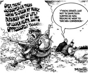 Duck Hunters gone NRA paranoid crazy, Sargent cartoon