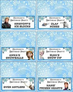 Frozen food cards! Thank you!! The final touch to our Frozen party ...