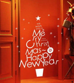 Xmas Merry Christmas & Happy New Year Quote Glass Shop Window Decal ...
