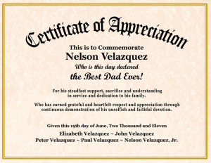 Certificate of Appreciation for Father