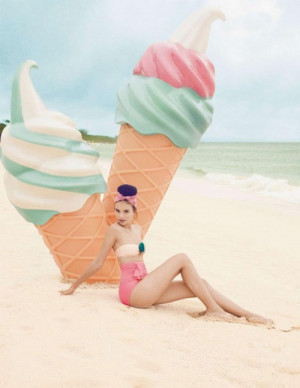 beach, girl, ice cream, summer