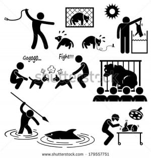 Animal Cruelty Abuse by Human Stick Figure Pictogram Icon