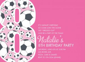 8th Birthday Soccer Pink Birthday Invitations