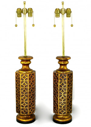 Pair of Moroccan Style Gilt Arabesques Table Lamps image 2