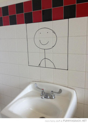 stickman drawing bathroom wall mirror toilet happy smiling funny pics ...
