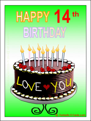 Happy 14th birthday wishes with chocolate cake, candles and love you ...