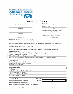 Contractor Price Quote Form - Excel