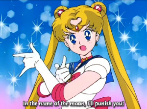 Sailor Moon poses her hands in her classic 