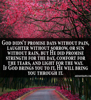 God didn't promise days without pain, laughter without sorrow, or sun ...