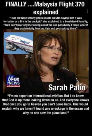 Sarah Palin mocked in fake news item about missing flight MH370 being ...