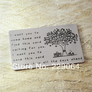 Alloy Wallet Insert Card , Personalized Anniversary Gift, custom words ...