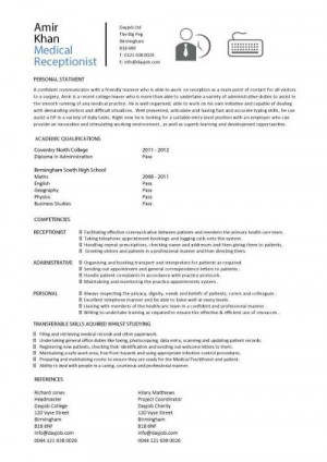 Student Entry Level Medical Receptionist Resume Template