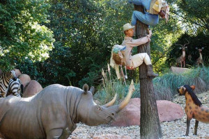 Rino's run explorers up a tree at the Disney World Jungle Cruise