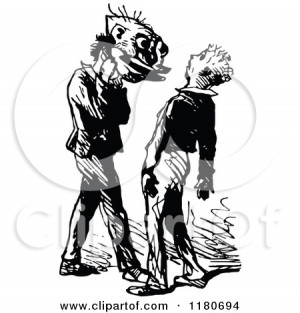 1180694-Clipart-Of-A-Retro-Vintage-Black-And-White-Boy-With-A-Scary ...