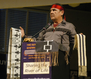 Jake Edwards, Onondaga Nation Council of Chiefs, holds the Canandaigua ...