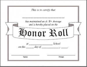 Honor Roll Certificate # 1