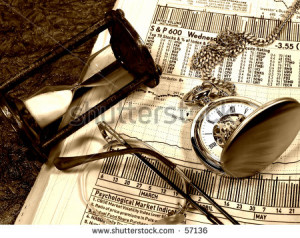 Photo of Hourglass, Watch, Eyeglasses and Stock Quotes With Sepia Toe ...