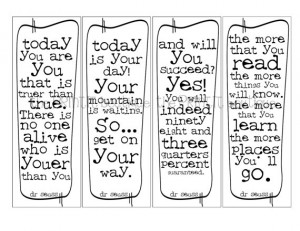 Dr seuss...Set of 4 black and white Printable bookmarks