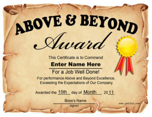 above and beyond certificate template