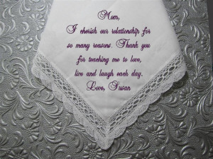 Bride's Love to Her Mother on Your Wedding Day, Keepsake Embroidery ...