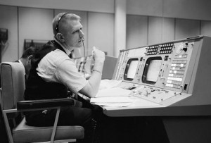 NASA flight director Eugene F. Kranz, at his console on May 30, 1965 ...
