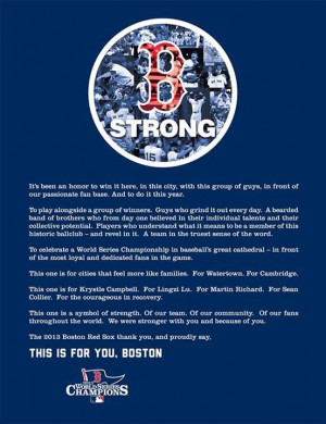 From the Boston Red Sox in the Boston Sunday Globe 11/3/13