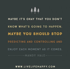 ... stop predicting and controlling and enjoy each moment as it comes