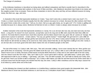 essay on Loneliness OF mice and men A++++