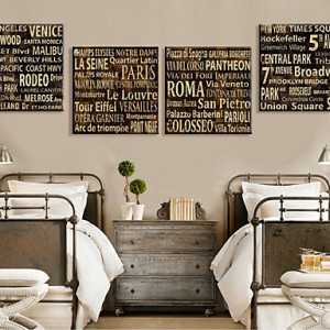 Stretched Canvas Print Words & Quotes Western Cities Set of 4 1301 ...