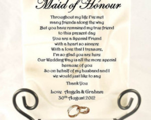 ... Poem Gift - Maid of Honour/Chief Bridesmaid. Complete with Stand