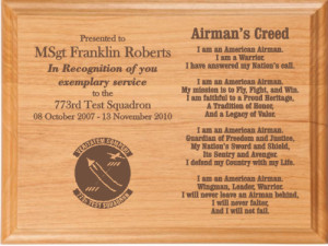 Airman's Creed Plaque Military Retirement Gift Plaques