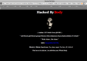 ... and find it hacked. Funny guys the script kiddies arabian 1337 h4x0rz