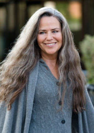 Koo Stark, long gorgeous graying hair