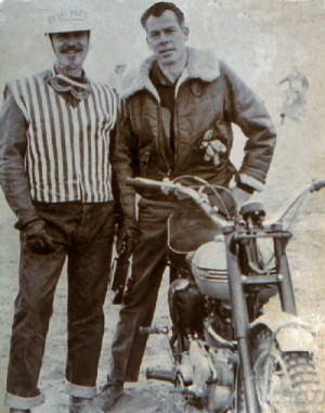 Wynn and Lee Marvin take a break from racing their Truimph Motorcycles ...
