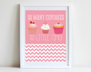 Cute Pink Frost ed Cupcakes And Chevron Wall Art Funny And Cute Quote ...