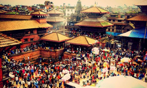 Crowds gather for Krishna festival, Patan, Nepal.
