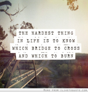 The hardest thing in life is to know which bridge to cross and which ...