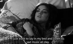 bed, black, black and white, lay, music, sad