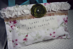 shabby chic zippered clutch with quote