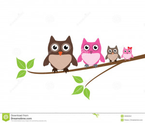 Illustration Cute Owl Family