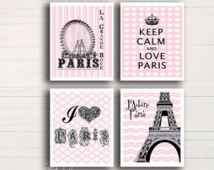 Digital Art Print Eiffel tower post er Keep calm Wall art Pink Chevron ...