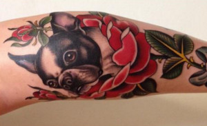 French bulldog in flowers