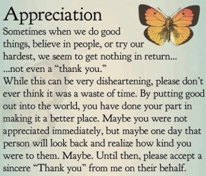 Appreciation sometimes when ...