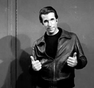 Look so cool in my leather jacket, they should be calling me Fonzie
