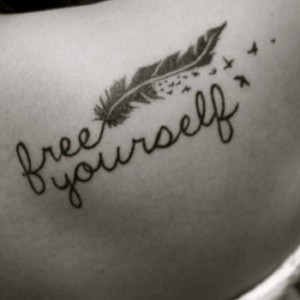 ... yourself quote feather birds flying unique clever back shoulder tattoo
