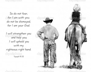 Bible Verse With Pencil Drawing: Cowboy And Horse Rider - Stock Image