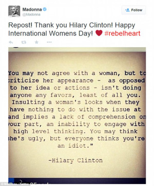 Thank you Hillary Clinton!' Madonna shared a quote from the former ...