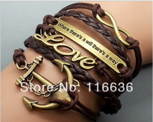 pc Leather Cord Bracelet parcord anchor and quote love charm women ...