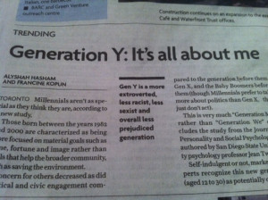 Today’s Headline: Generation Y: It’s All About Me