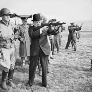 Winston Churchill fires a Thompson submachine gun alongside the Allied ...